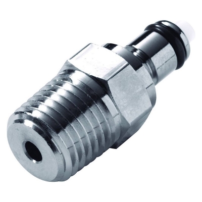 Conector rápido macho con rosca de 1/4 NPT CPC, con válvula, latón cromado - bolsa x 10
